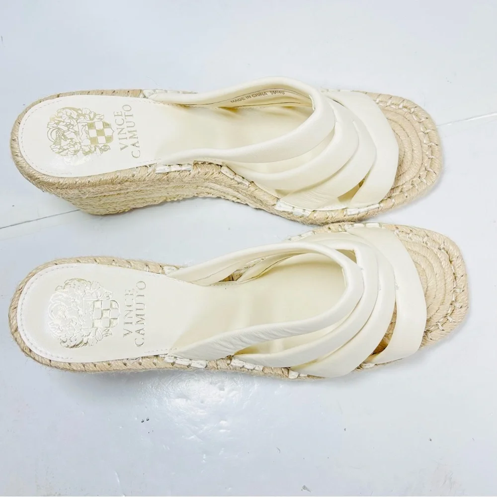 Vince Camuto Molisana Espadrilles Wedge Sandals Womens Size 9M Cream‎ Leather